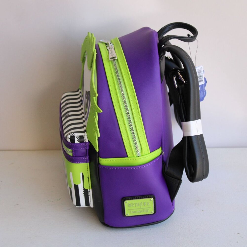 Loungefly Beetlejuice Backpack, New With Tags, Green and Purple, Pockets - Picture 8 of 12